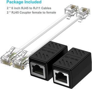 RJ45 Female to RJ11 Male Adapter (2 Pack) Ethernet to Phone Line RJ45 8P8C Female to RJ11 6P4C Male Converter Adapter Cable