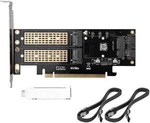 3 in 1 NGFF and MSATA SSD Adapter Card M.2 NVME to PCIe 16X/M.2 SATA SSD to SATA III to SATA Converter+2 SATA Cable