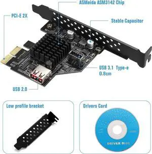 USB3.1 Gen2 Internal 20-pin Front Panel Connector Expansion Card 10 Gbit/s USB 2.0 PCI Express 3.0 X2 Adapter for Desktop PCs