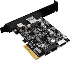 USB C 10Gbps PCIe 3.0 Card,PCI Express x4 to USB 3.2 Type-C and Type-A 10Gb/s with Type-E A Key & USB 3.0 20Pin Motherboard Header Expansion Card for Front Panel w/ Full-Profile & Low-Profile Bracket