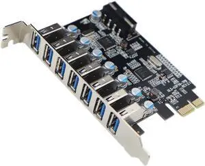 PCIe to USB 3.0 7-Port PCI Express Expansion Card PCI-E USB3.0 Hub with Molex Power Connector Support UASP Windows 10,8.1,8,7,XP