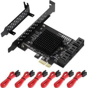 PCIe SATA Card 6 Port, with 6 SATA Cables and Low Profile Bracket, 6Gbps SATA 3.0 PCIe Card,Support 6 SATA 3.0 Devices, Built-in Adapter Converter for Desktop PC