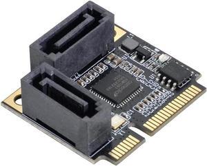 Mini PCIe to 2 Ports SATA III Adapter Converter,Low Profile Dual SATA Mini PCI Express Half Size Extension Controller Card for SATA 3.0 Hard Drive, 6Gpbs SSD,DVD ROM- with Full Size Bracket