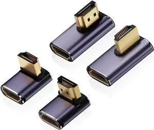 8K HDTV 90 Degree Adapter (4 Pack), Up & Down,Left & Right Angle HDMI-compatible Connector, UHD 48Gbps Male to Female Extender Support 8K@60Hz 4K@120Hz for Laptop,DVD,UHD TV, Monitors,PS