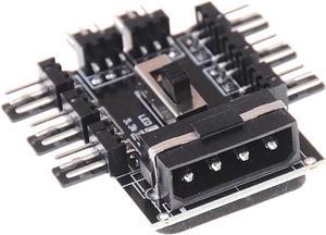 PC Fan Speed Controller - 8 Way Cooling Fan Hub w/ 7/12V Voltage Switch - 1 to 8 Multi Way Splitter for 3-Pin / 4 Pin Case Fan - PCB Adapter - Power by Molex