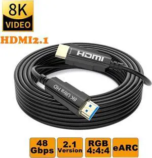 Fiber HDMI Cable, Real UHD HDR,8K@60Hz 4K@120Hz, Fiber Optic HDMI Cable CEC, EDID, eARC, HDCP2.2, 3D, High Speed 48Gbps HDMI Fiber Optic Cable for PS4 SetTop Box HDTVs Projectors, 3m 10ft