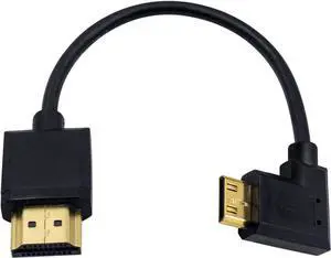 Mini HDMI to Standard HDMI Cable HDMI to Mini HDMI Cable Ultra-Thin Left Angled 90 Degree Mini HDMI Male to HDMI Male Cable Support 4K Ultra HD 1080p 3D(HDMI 2.0) (15cm/6 inch)