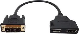 DVI to HDMI Cable, Gold-Plated DVI-D(24+1) Male to Dual HDMI Female 1080p HDMI Video Adapter Splitter Cable (Only 1 output device should be active at any time)