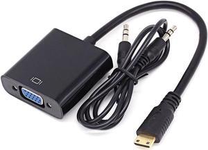 Active Mini HDMI to VGA Video Converter Adapter w/ 3.5mm Audio Port & Cable for Graphics Video Card/Tablets/Cameras/Camcorders