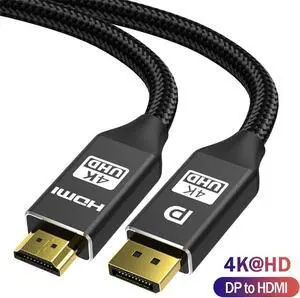 DisplayPort to HDMI Cable 10FT/3M, [4K UHD] Uni-Directional Nylon Braided Gold-Plated DP to HDMI Cord Display Port to HDMI Male Connector for Monitor, Projector, Desktop, AMD, HP 10 ft.