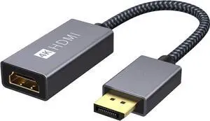 DisplayPort to HDMI Adapter, Unidirectional 4K@60Hz DP to HDMI Adapter, [Updated New Model], Display Port to HDMI Compatible for HP, ThinkPad, AMD, Desktop and More - Grey