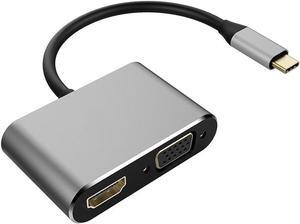 USB 3.1 Type-C to HDMI VGA Adapter, 2 in1 VGA HDMI 4K UHD Dual Screen Display Adapter (Compatible Thunderbolt 3 Port) for MacBook Pro, Chromebook, HP, more - Gray