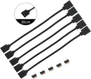 5 Pack 5V 3-Pin RGB Female to Female RBW LED Strip Extension Cable w/ Gender Changer Adapter - 1 Foot