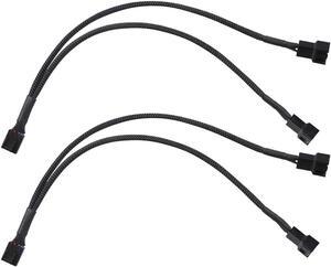 PWM Fan Splitter Cable 1 to 2, Black Sleeved 2 Way PC Fan Extension Cable Compatible with Computer 3 Pin & 4 Pin CPU / Case Fans, 10 Inch, 2 Pack