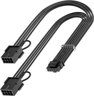 PCIE 5.0 RTX 4070Ti 16Pin GPU Power Extension Cable, PCI-e 5.0 12VHPWR GPU Cable Adapter 16Pin(12+4) Male to 2X8Pin Female Extension Cord Designed for Geforce RTX 4070 4070 Super-13Inch Black