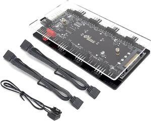 12V 4pin to 5V 3Pin ARGB Convertor Controller & 4Pin PWM 2-In-1 Hub 8 Ports,4Pin Fan & Mistic Light Sync Adapter with PMMA Case and Magnetic Standoff for A.SUS/M.SI LED Strip - SATA Powered