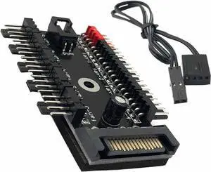 1-Pack 10 Way 4Pin PWM PC Fan Hub with Cable Computer Cooling Fan Power Cable Extender PCB Adapter SATA 1 to 10 Multi Way Splitter