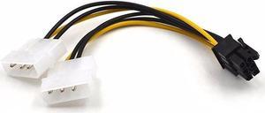 6 inch 6-Pin PCI Express to 2 x IDE Molex 4 pin LP4 Graphics Video Card Power Converter Cable - PCIe 6 pin to Dual 4pin Adapter