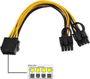 8 inch EPS CPU 8Pin to 2 x Video Card PCIe 8pin(6+2) PCI-E Power Splitter Cable for GPU Power Supply,Dual PCIe 8pin Ethereum Mining Video Card to PSU Power Cable