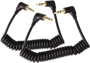 2-Pack Mini Coiled 3.5mm Headphone Cable, 90 Degree 1/8" 3.5mm TRS Jack Male to Male Stereo Aux Audio Coiled Cord (Up to 1.5m)