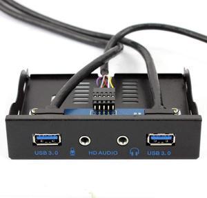 3.5" Front Panel USB 3.0 Hub, Motherboard 20 Pin to 2 Ports USB 3.0 Splitter, HD Audio Mic Connector Adapter with Internal Floppy Bay Bracket - 2 Feet Cables