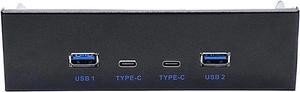 USB 3.2 10Gbps USB Front Panel Hub 5.25 inch Bay 2x Type-C and 2x USB-A 4 Ports USB Computer Case Expansion Adapter,USB 3.2 Motherboard Header 20Pin Key-A Type-E to 4 USB Splitter Adapter -2.6FT Cable