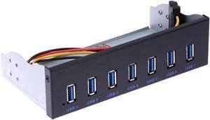 PC Case 5.25 inch front panel 7 Ports USB 3.0 USB Hub w/ Molex 4pin Power Connecor(USB 3.0 20pin Connector & 2.6ft Adapter Cable)