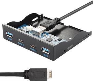 USB-C & USB 3.0 HUB 4 Ports Front Panel Motherboard Cable to USB 3.1 Front Panel Header for 3.5" Floppy Bay