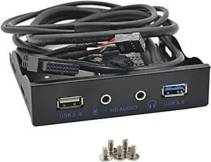 USB 3.0 + USB 2.0 2-Port 3.5 Inch Metal Front Panel Hub w/ HD Audio Output Port & Microphone Input,USB 20-pin & 10-pin to USB Type-A Femal Adapter Cable w/ 3.5" Floppy Bay Bracket