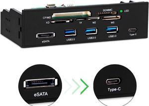 5.25" Internal Card Reader Media Multi-Function Front Panel Type-C & 3.0 Support CF SD,MS,XD,M2 MSO, eSATA Adapter Card