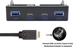 USB 3.2 10Gbps USB Front Panel Hub 3.5 inch Floppy Bay 2x Type-C and 2x USB-A 4 Ports Computer Case Expansion Adapter,USB 3.2 Motherboard Header 20Pin Key-A Type-E to 4 USB Splitter-2FT Cable