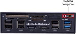 Multi-Function Card Reader, 5.25 inch Media Dashboard, with USB3.0/2.0 Hub, eSATA, 4 pin Power Port, Audio, Supports M2/TF/SD/MS/CF, Multi Card Reader