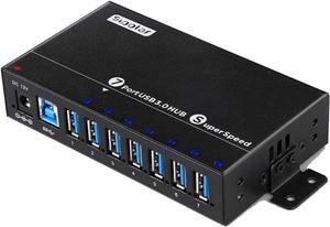 USB 3.0 Splitter, Aluminum 7 Ports Super Speed USB3.0 Data hub, Aluminum USB 3.0 Hub with 12V 3A 36Watt Powered, Mounting Bracket, LEDs, Balck