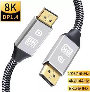 DisplayPort Cable, 8K DP Cable Nylon Braided (8K@60Hz, 4K@120hz) Display Port Cable V1.4 Ultra High Speed DisplayPort to DisplayPort Cable 6.6ft for Laptop PC TV - Gaming Monitor Cable (Silver)