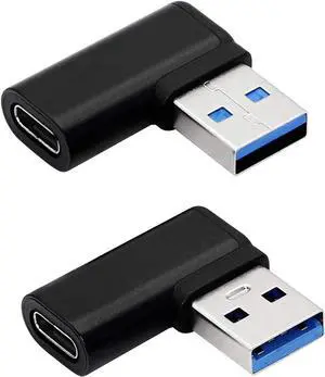 90 Degree USB C to USB A Adapter Right Angle & Left Angle USB A 3.0 Male to USB Type C 3.1 Female Connector for Laptops Wall Chargers Power Banks(2-Pack)