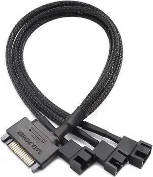SATA to 3 Pin 4 Pin Fan Sleeved Power Splitter Cable Adapter,15Pin SATA to 3 x TX3 / TX4 (PWM) 12V PC Case Fan Cooler Y Splitter Power Extension Cord - 10 Inch,Black