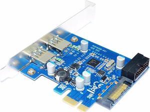 4 Port PCIE PCI-e to USB 3.0 (2 x Type A+ 20 Pin Internal) Expansion Card Hub Controller PCI Express Card Adapter w/ SATA Power