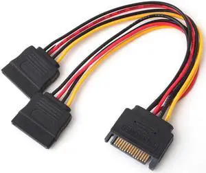 SATA Power Y Splitter Cable, 15 Pin SATA Power Splitter Cable Adapter SATA 15 Pin Male to Dual Female Power Y- Cable, 7 Inch 25 Packs