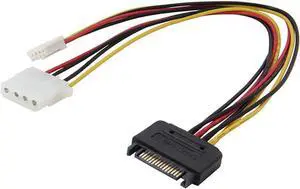 SATA to 4Pin Power Splitter Cable - SATA to IDE LP4 and Floppy Drive Molex SP4 4-pin Female Adpater Y Cable - 8 Inches