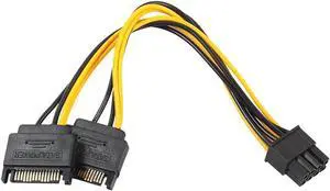 SATA to GPU 8 Pin Power Adapter Cable - 2 x SATA 15pin to PCIe 8pin PCI-e Video Card Internal Power Adapter Converter - Dual SATA to Graphics Card 8pin (6+2) Cord - 8 Inches (1pack)