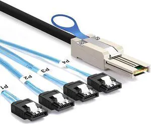 Mini SAS 36Pin (SFF-8088) Male to 4 SATA 7Pin Female Cable with Latch, External Mini SAS SFF8088 Host/Controller to 4 SATA Target/Backplane - 3.3FT Mini SAS 36Pin (SFF-8088) Male to 4 SATA 7Pin Female Cable with Latch, External Mini SAS SFF8088 Host/Controller to 4 SATA Target/Backplane - 3.3FT