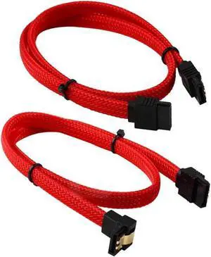 SATA III 6Gbps Data Cable w/ Locking Latch - 1x Straight and 1x 90 Degree Angle Cable - 1.64ft - Red(2pcs/Pack)