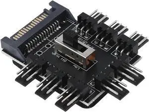 PC Fan Speed Controller - 8 Way Cooling Fan Hub w/ 7/12V Voltage Switch - 1 to 8 Multi Way Splitter for 3-Pin / 4 Pin Case Fan - PCB Adapter - Power by SATA