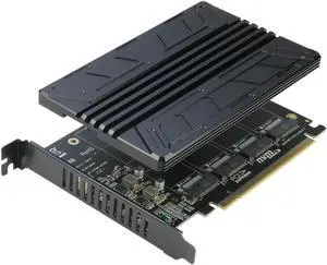 M.2 NVMe to PCIe 16x Adapter, 4 Port NVMe SSD Slot Converter to PCI-e 4.0 x16 Host Controller Expansion Card Adaptor High Speed 4x32Gbps For M Key NVMe SSD (PCI-e Bifurcation Required)