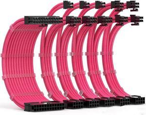 PSU Extension Cable Kit Custom Sleeved Power Supply Cable Mod for PC Build 18AWG 24Pin ATX /8 (4+4) Pin EPS CPU Cable /8 (6+2) Pin PCI-E GPU PSU Cables 6PCS with Cable Comes Pink