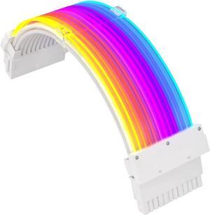 RGB PSU Cables,ARGB Motherboard Power Supply Cable,24 Pin Sleeved Cable Extension Kit,Strimer Extension Cable Kit 5V 3Pin Synchronized,Customed White PC Chassis(White Connector A Style)