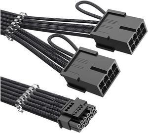 RTX 4070Ti PCIe 5.0 Power Cable Extender, 12VHPWR 16Pin(12+4) Male to 2x8Pin Female 16AWG Sleeved Extension Cord with Cable Combs Compatible GeForce RTX 4070Ti/407