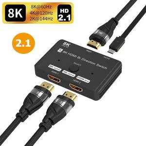 8K HDMI Switcher, 4K 120hz HDR Aluminum Bi-Directional Switch Splitter 2 in 1 Out or 1 in 2 Out, Support High Speed 48Gbps 8K@60Hz, for PS5, Xbox Series X , Apple TV, Samsung TV