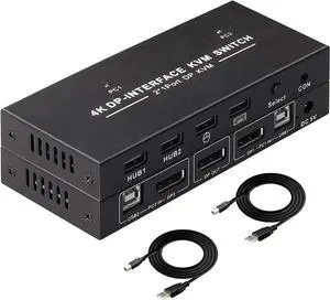 DisplayPort KVM Switch 2 Port 4K@60Hz 2 in 1 Out DP 1.2 and USB Switch for 2 Computers Share 1 Keyboard Mouse Monitor for Laptop, PC Supports with 4 USB 2.0 Ports, 2 USB KVM Cables 1.5m(5ft) DisplayPort KVM Switch 2 Port 4K@60Hz 2 in 1 Out DP 1.2 and USB Switch for 2 Computers Share 1 Keyboard Mouse Monitor for Laptop, PC Supports with 4 USB 2.0 Ports, 2 USB KVM Cables 1.5m(5ft)