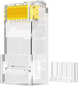 RJ45 Connectors, Standard Modular Plugs, UTP Gold-Plated 2 Pieces Suit CAT6 RJ45 8P8C Crimp End for Ethernet Cable, Support POE/POE+ / POE++, 100/Pack